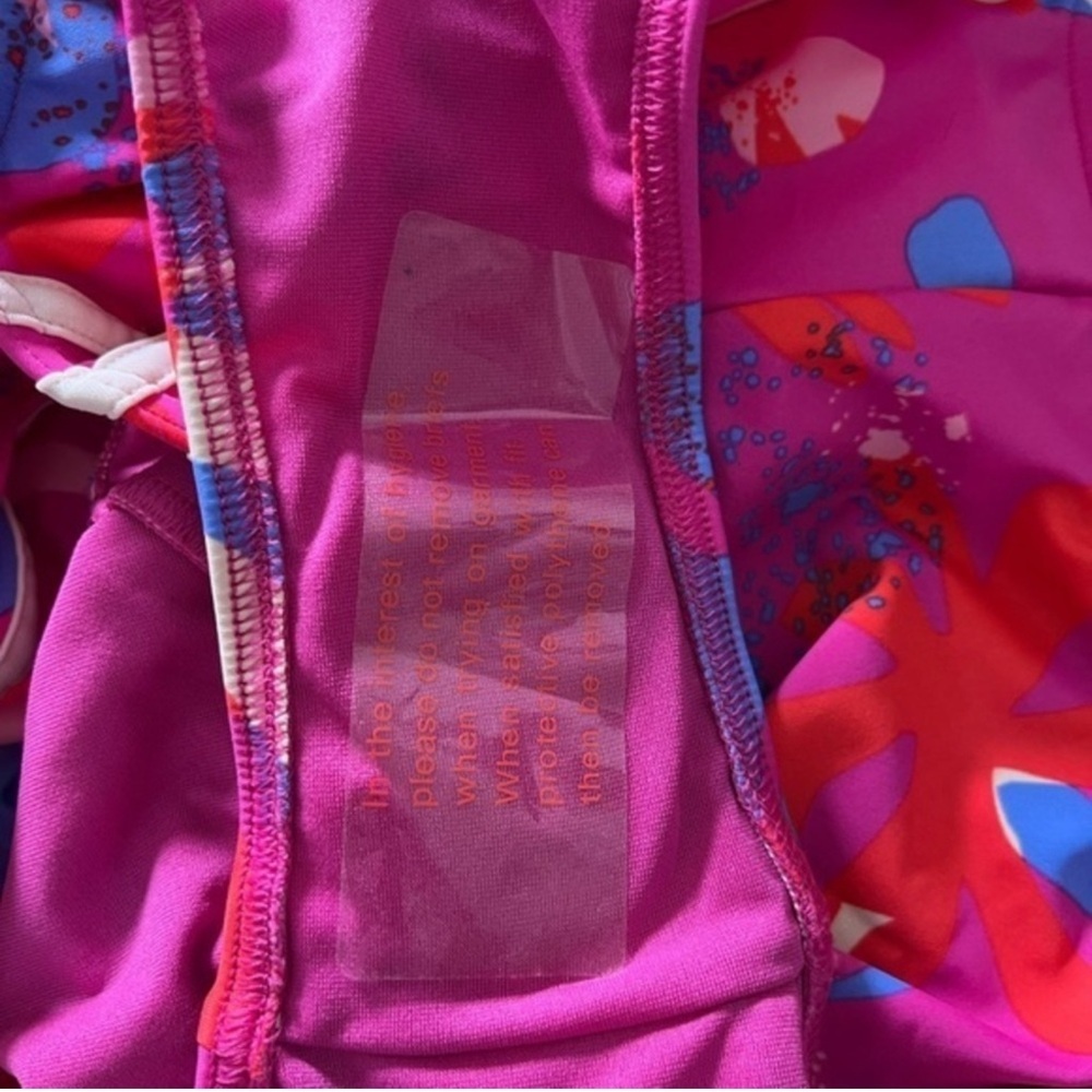 ADIDAS Pink multicolor Floral 3-Stripes One Piece retro 90’s Swimsuit size 12 - Picture 7 of 8